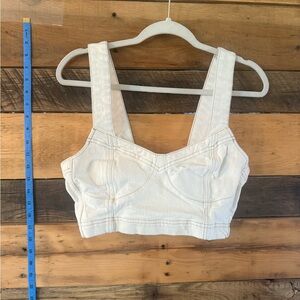 Weekday “Lazy Top” Ecru Denim Bustier Crop Top – Size 40